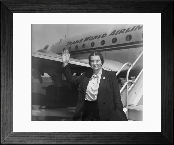 Framed Print : Golda Meir Waving Beside Plane Framed Print : Golda Meir Waving Beside Plane