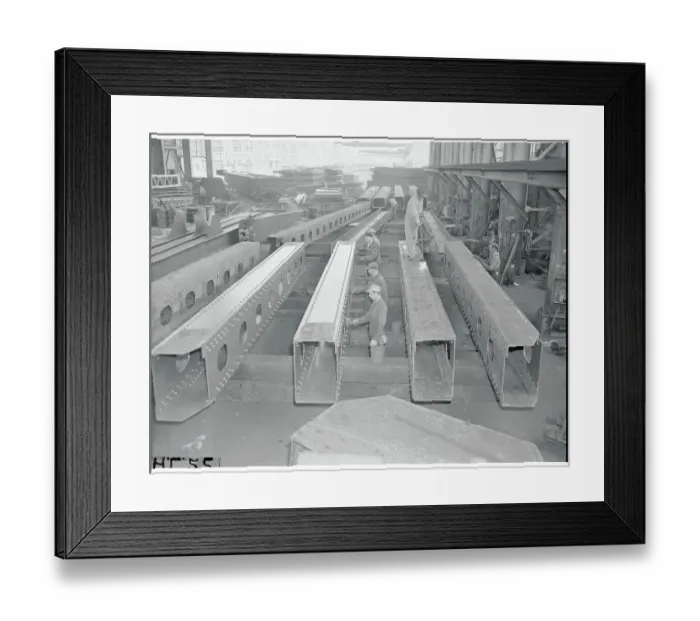 Framed Print : Workers Preparing Bridge Parts for Shipment