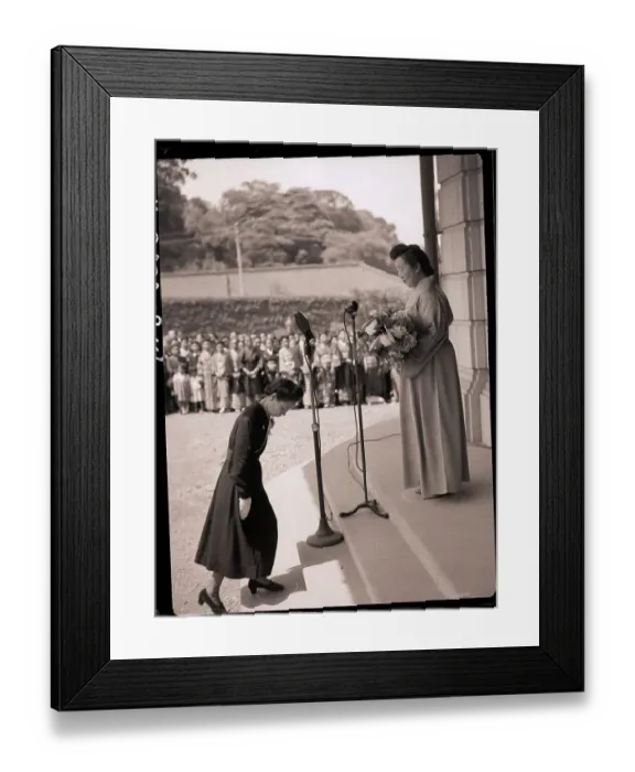 Framed Print : Woman Presents Flowers to Empress Nagako Framed Print : Woman Presents Flowers to Empress Nagako
