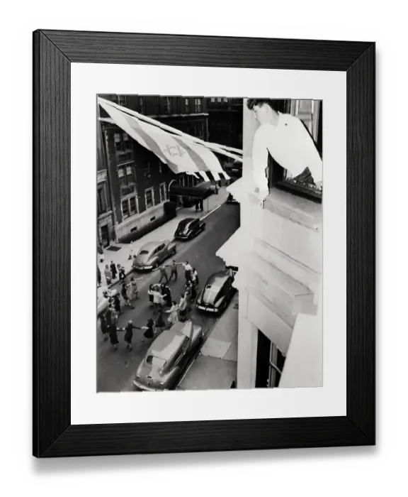 Framed Print : Boy Hanging Flag of Israel