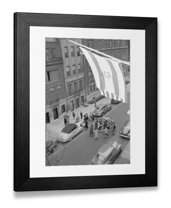 Framed Print : Jubilant Teenagers Beneath American and Israeli Flags Framed Print : Jubilant Teenagers Beneath American and Israeli Flags