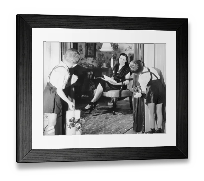 Framed Print : Two Young Boys Watching Mother Framed Print : Two Young Boys Watching Mother