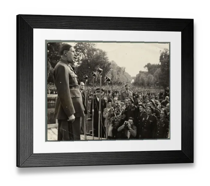 Framed Print : Charles De Gaulle Speaking to Crowd Framed Print : Charles De Gaulle Speaking to Crowd