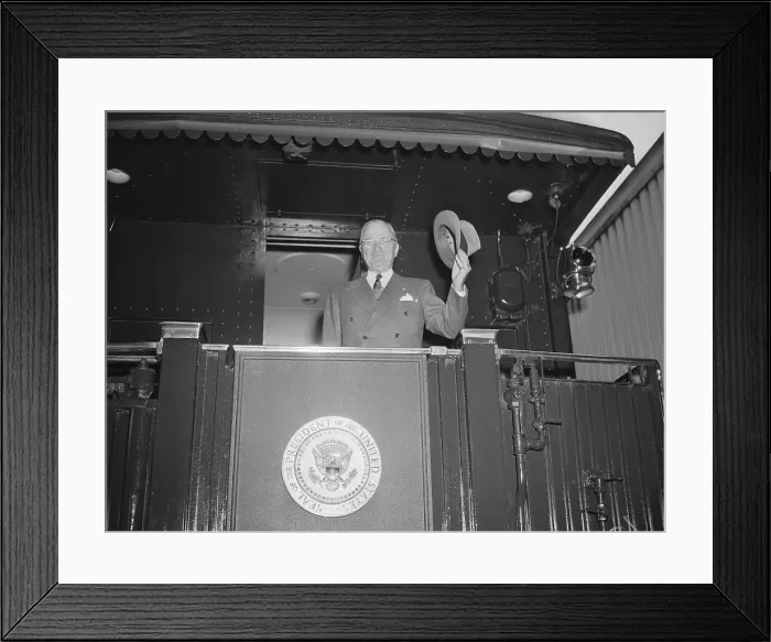 Framed Print : President Harry Truman Waving from Train Framed Print : President Harry Truman Waving from Train