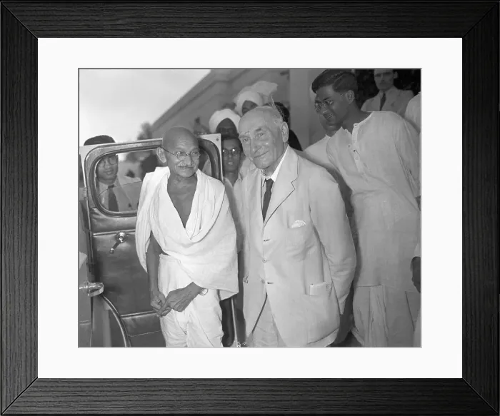 Framed Print : Gandhi Standing Front of Car Door Framed Print : Gandhi Standing Front of Car Door