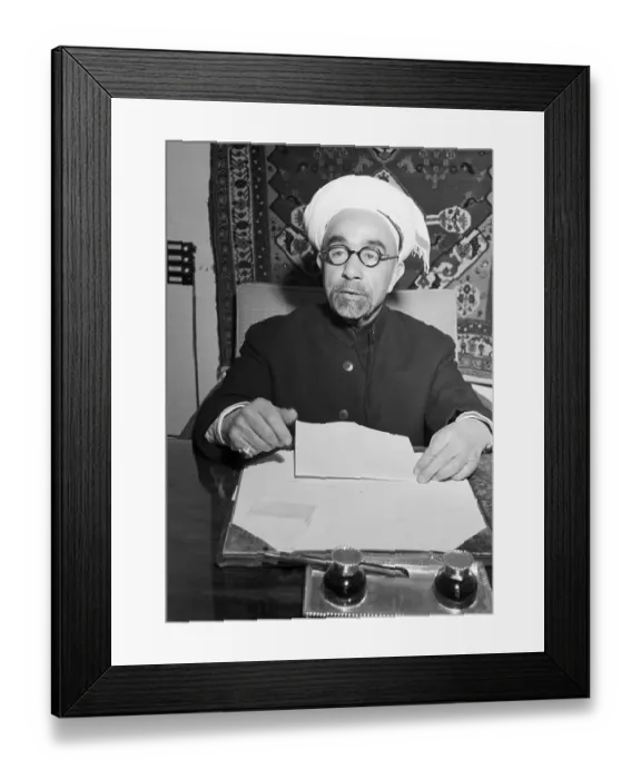 Framed Print : King Abdullah Seated at Desk in Turban