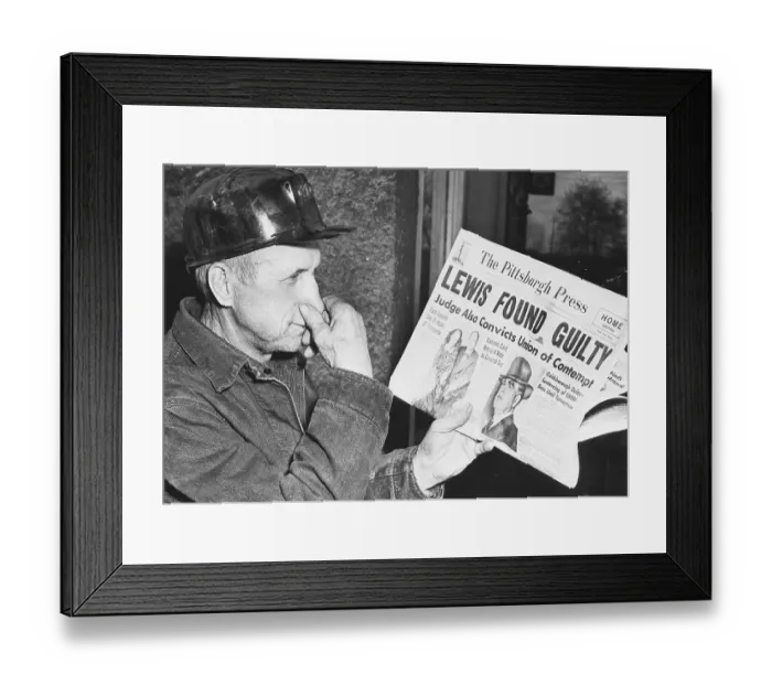 Framed Print : A Miner Reacts to a Newspaper Headline