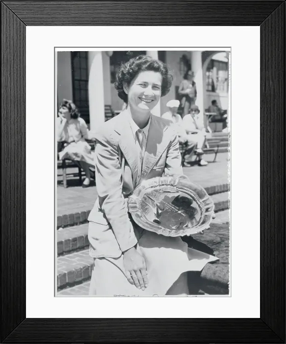 Framed Print : Louise Suggs Holding a Trophy Framed Print : Louise Suggs Holding a Trophy