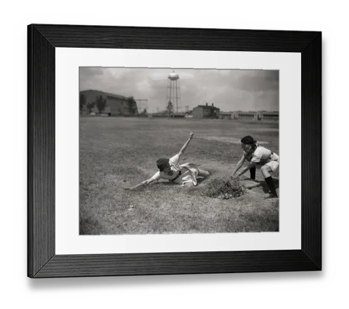 Framed Print : Woman Sliding In Baseball Action Framed Print : Woman Sliding In Baseball Action
