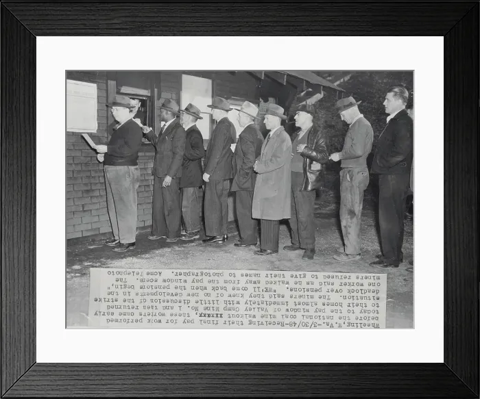 Framed Print : Strikers in Line to Receive Their Final Pay Framed Print : Strikers in Line to Receive Their Final Pay
