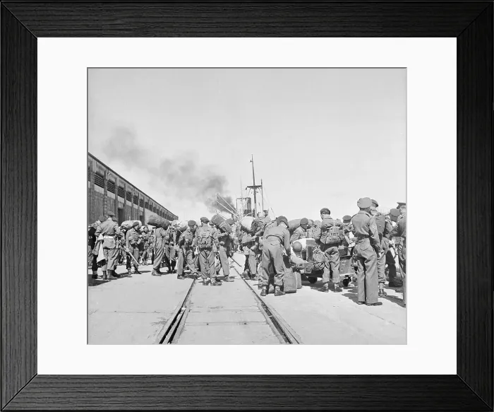 Framed Print : British Troops Congregated at Train Station Framed Print : British Troops Congregated at Train Station