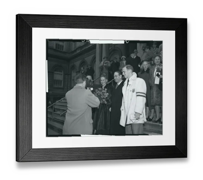 Framed Print : Olympic Champs Standing on City Hall Steps Framed Print : Olympic Champs Standing on City Hall Steps