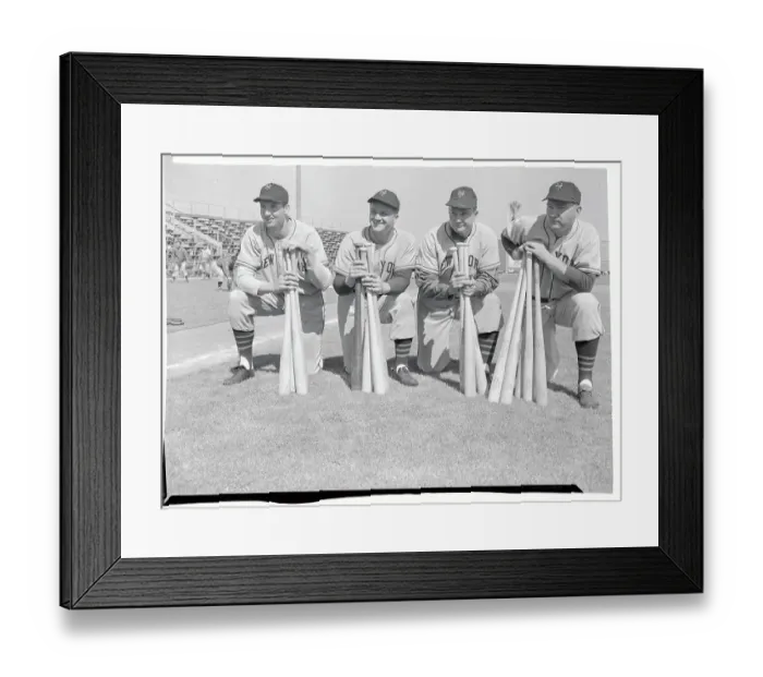 Framed Print : Baseball Players Kneeling with Bats Framed Print : Baseball Players Kneeling with Bats