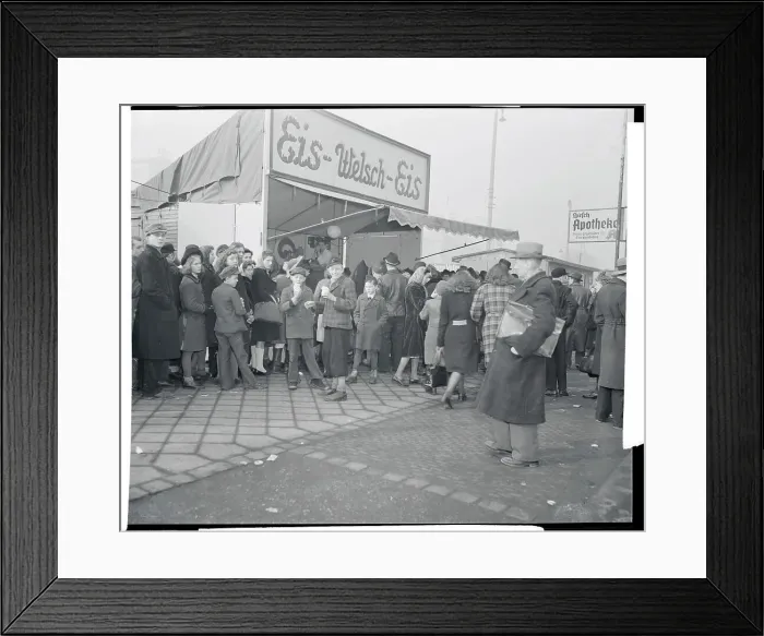 Framed Print : Crowd Waiting Outside Building Framed Print : Crowd Waiting Outside Building