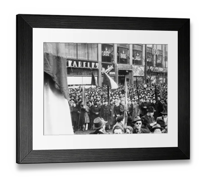 Framed Print : Sober-Looking Czech Crowd In Square Framed Print : Sober-Looking Czech Crowd In Square