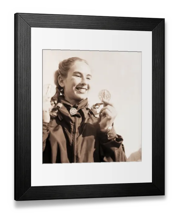 Framed Print : Gretchen Fraser Showing Olympic Medals