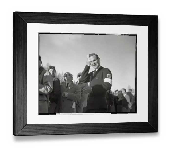 Framed Print : Portrait of Dick Button Wiping His Brow Framed Print : Portrait of Dick Button Wiping His Brow