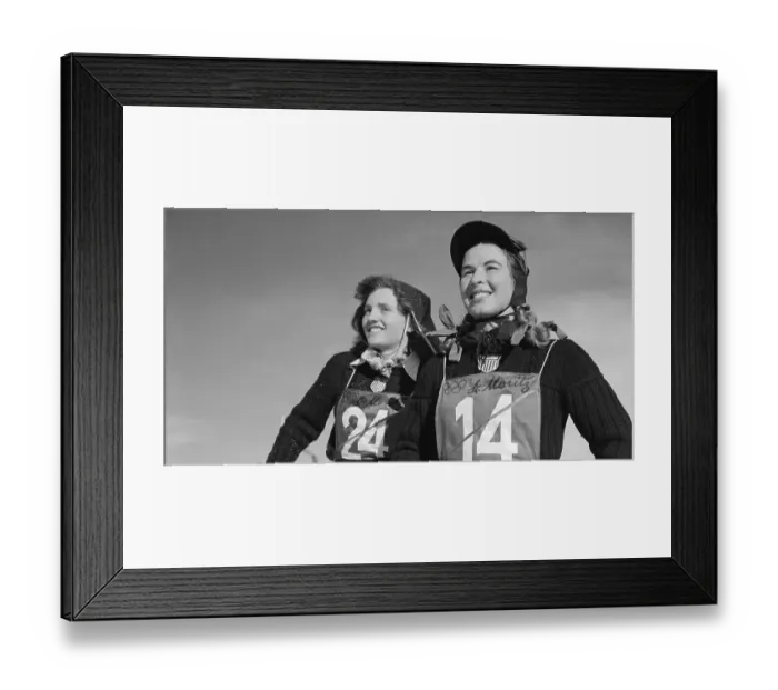 Framed Print : Gretchen Fraser Posing with Andrea Mead Framed Print : Gretchen Fraser Posing with Andrea Mead