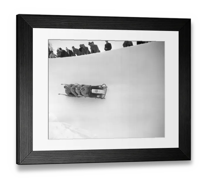 Framed Print : Bobsled Team Racing on Course Framed Print : Bobsled Team Racing on Course