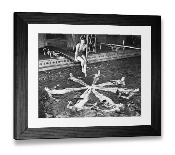 Framed Print : Esther Williams Sitting Above Swimmers Framed Print : Esther Williams Sitting Above Swimmers