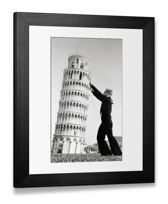 Framed Print : A Sailor Holds Up the Leaning Tower of Pisa Framed Print : A Sailor Holds Up the Leaning Tower of Pisa
