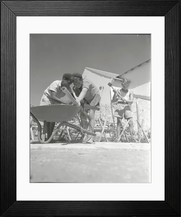 Framed Print : Youngsters Constructing a Fence Framed Print : Youngsters Constructing a Fence