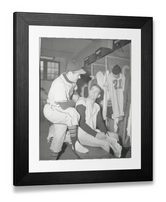 Framed Print : Lou Boudreau and Bob Lemon Conversing in Dressing Room Framed Print : Lou Boudreau and Bob Lemon Conversing in Dressing Room