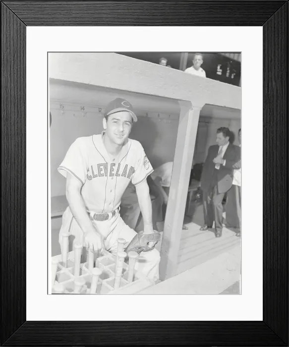 Framed Print : Baseball Great Lou Boudreau Posing by Bats Framed Print : Baseball Great Lou Boudreau Posing by Bats