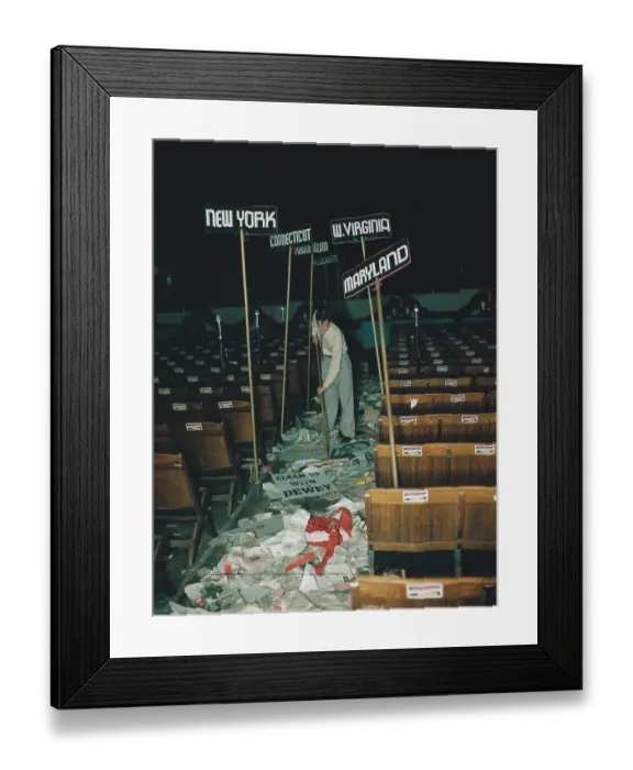 Framed Print : Worker Cleaning After Republican National Convention Framed Print : Worker Cleaning After Republican National Convention