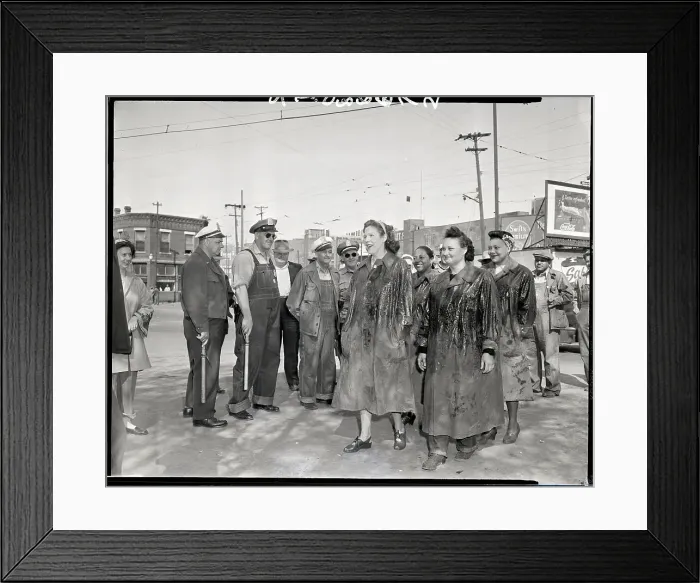 Framed Print : Woman Picketers in Grease-Covered Coats Framed Print : Woman Picketers in Grease-Covered Coats