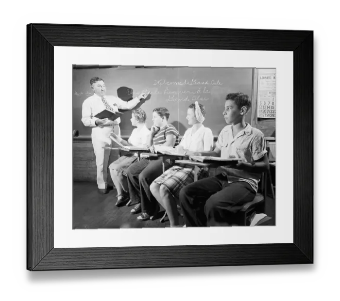 Framed Print : Principal Teaches French at the Blackboard Framed Print : Principal Teaches French at the Blackboard