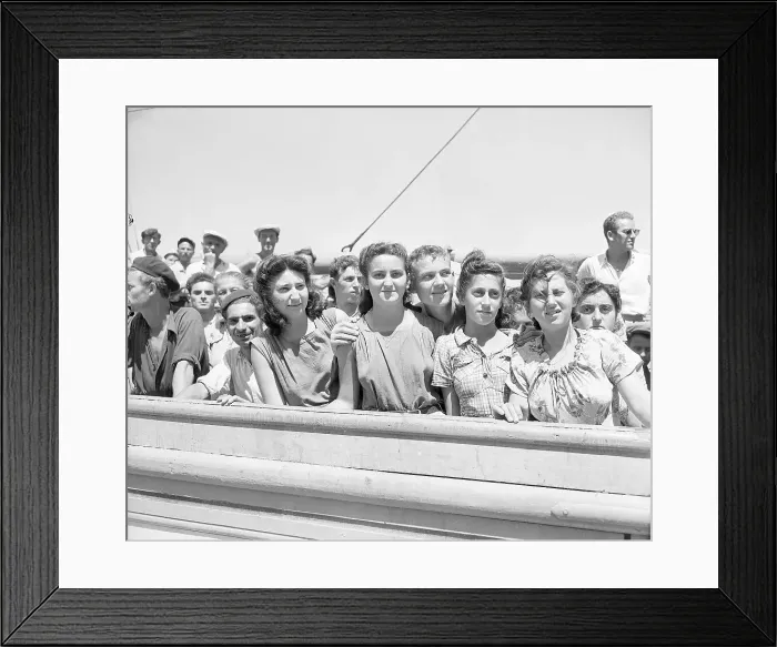 Framed Print : Immigrants Stand at Ship Railing Framed Print : Immigrants Stand at Ship Railing