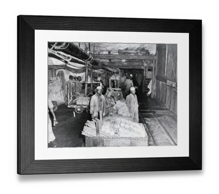 Framed Print : Workers with Railroad Carts Inside Goldmine Framed Print : Workers with Railroad Carts Inside Goldmine