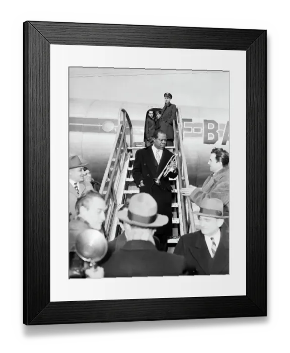 Framed Print : Louis Armstrong on Airplane Steps with Trumpet Framed Print : Louis Armstrong on Airplane Steps with Trumpet