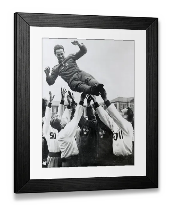 Framed Print : Pentathlon Winner Celebrating with National Team Framed Print : Pentathlon Winner Celebrating with National Team