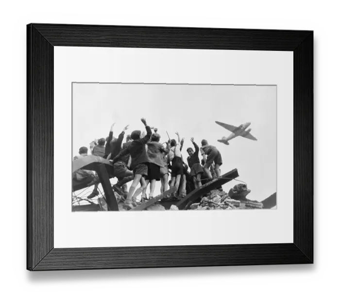 Framed Print : Berlin Children Cheering Airlift Plane Framed Print : Berlin Children Cheering Airlift Plane