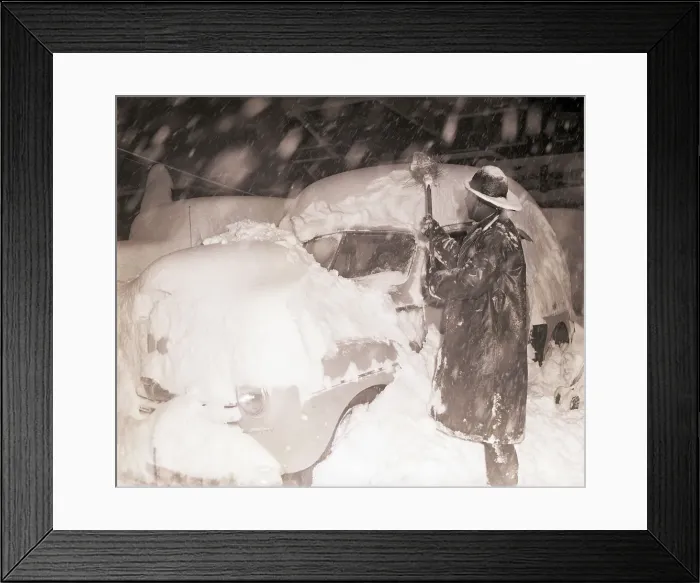 Framed Print : Man Digging Automobile Out of Snow Framed Print : Man Digging Automobile Out of Snow