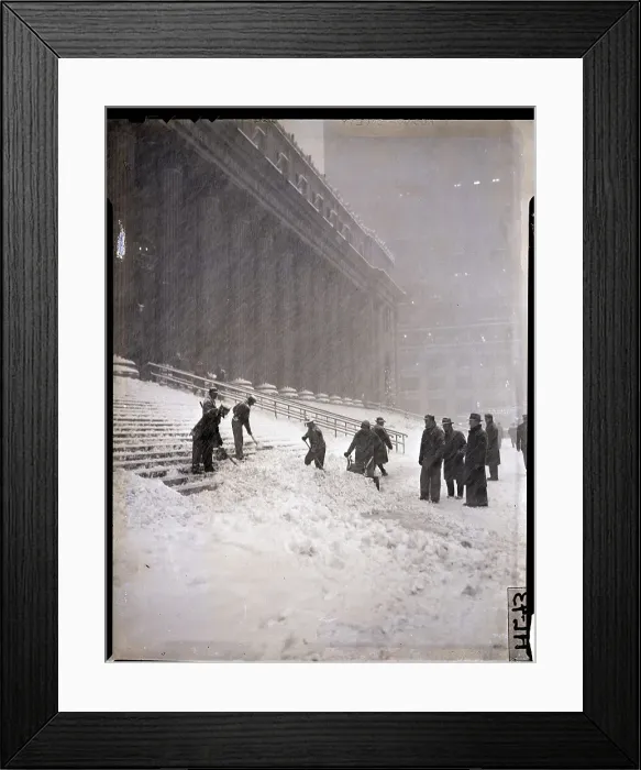 Framed Print : Workers Shoveling Snow Off Steps Framed Print : Workers Shoveling Snow Off Steps
