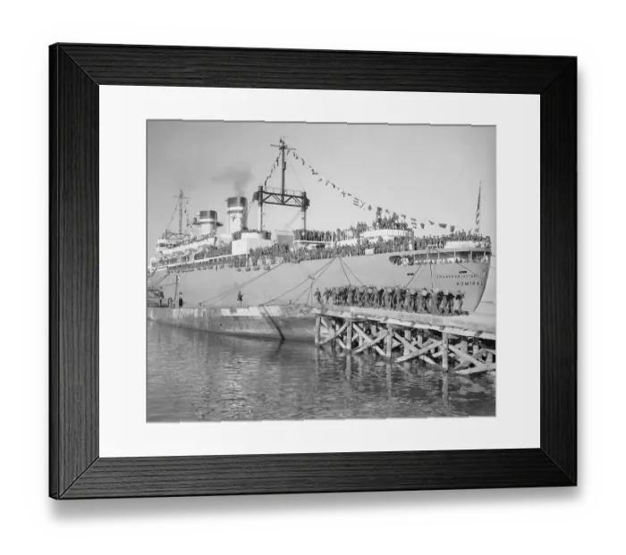 Framed Print : Large Military Ship Near Docks Framed Print : Large Military Ship Near Docks