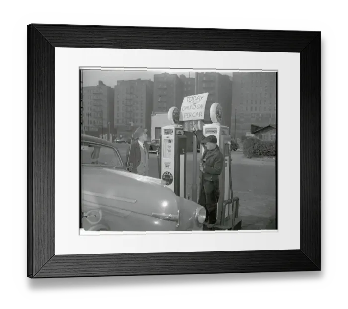 Framed Print : Gas Station Owner Talking with Customer Framed Print : Gas Station Owner Talking with Customer