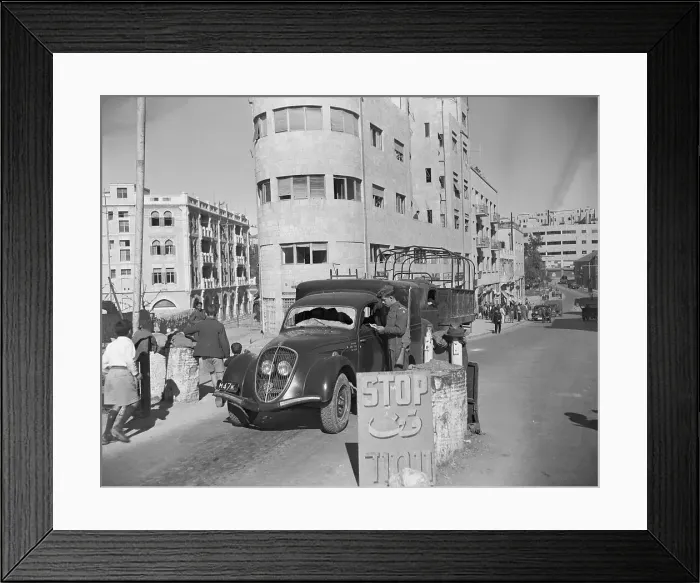 Framed Print : Jewish Soldier Questioning Passenger in Truck Framed Print : Jewish Soldier Questioning Passenger in Truck