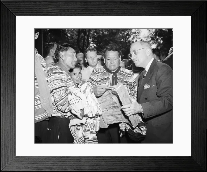Framed Print : President Truman Receives Bag from Seminole Framed Print : President Truman Receives Bag from Seminole
