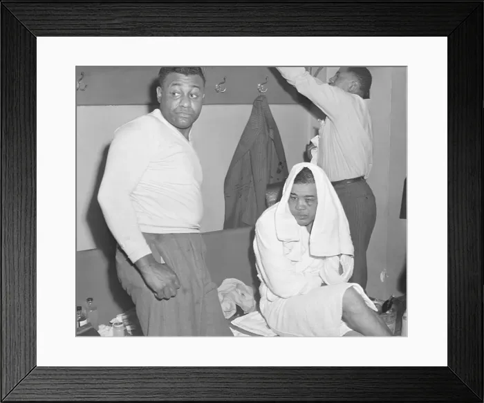 Framed Print : Dazed Joe Louis Seated in Dressing Room Framed Print : Dazed Joe Louis Seated in Dressing Room