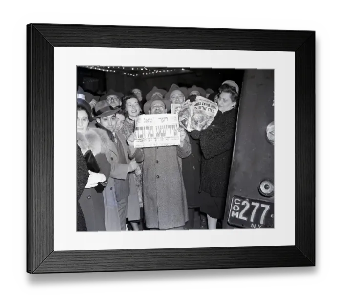 Framed Print : Crowd Holding Jewish Paper Headline Framed Print : Crowd Holding Jewish Paper Headline