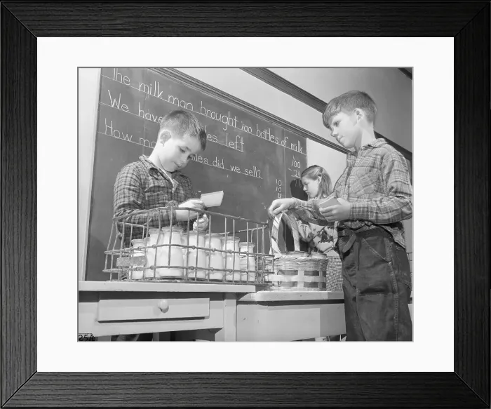 Framed Print : Kids Doing Math with Milk Bottles Framed Print : Kids Doing Math with Milk Bottles