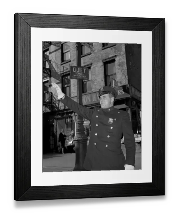 Framed Print : Patrolman Guiding Traffic on City Corner Framed Print : Patrolman Guiding Traffic on City Corner