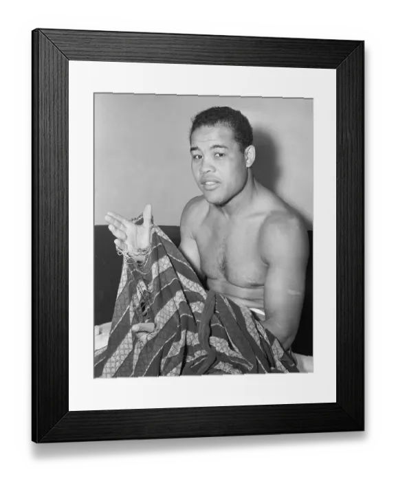 Framed Print : Joe Louis Showing His Lucky Bathrobe Framed Print : Joe Louis Showing His Lucky Bathrobe