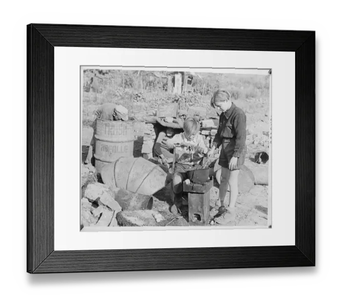Framed Print : Poor Children Preparing Food in Garbage Area Framed Print : Poor Children Preparing Food in Garbage Area