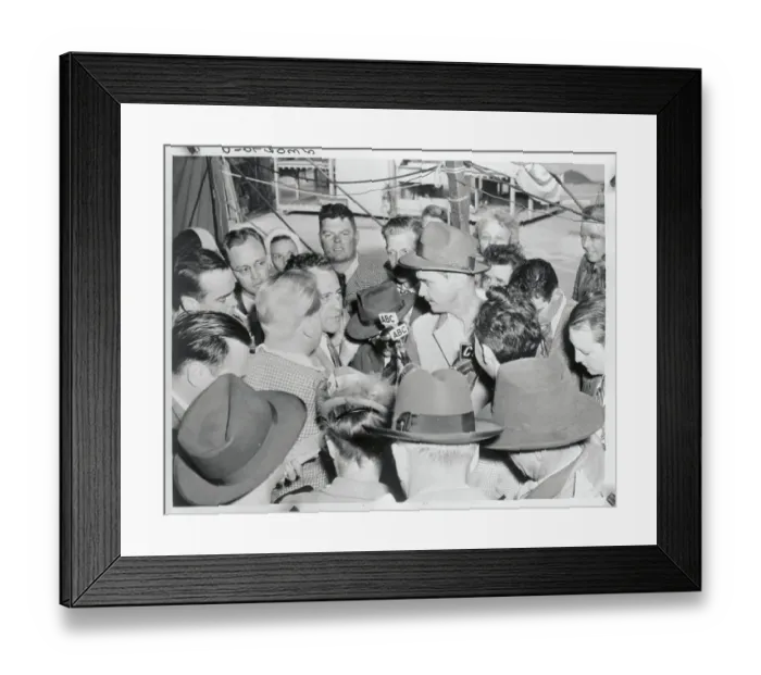 Framed Print : Howard Hughes Being Interviewed After Test Flight of HK-1 Framed Print : Howard Hughes Being Interviewed After Test Flight of HK-1