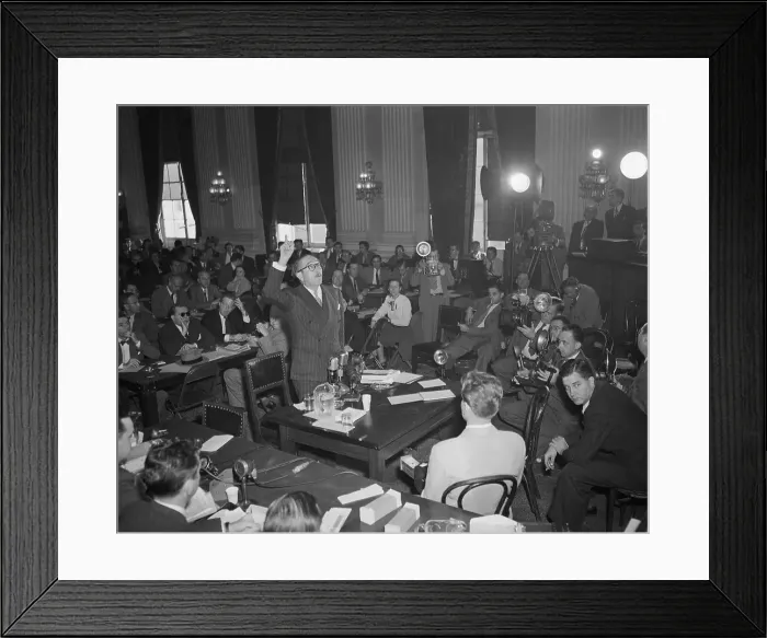 Framed Print : Adolphe Menjou Taking Oath at Hearing Framed Print : Adolphe Menjou Taking Oath at Hearing